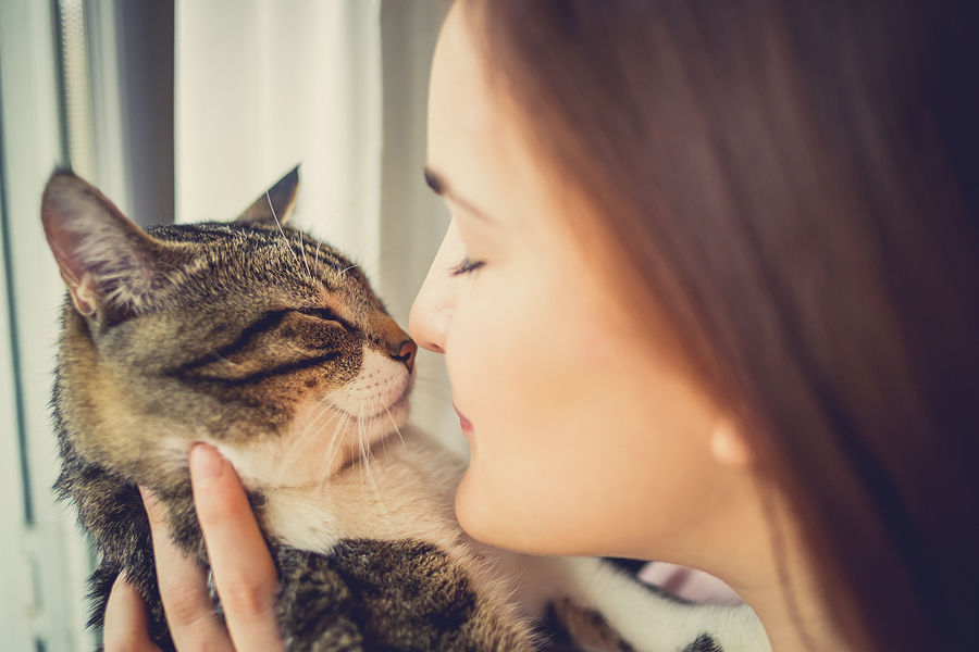 woman and cat